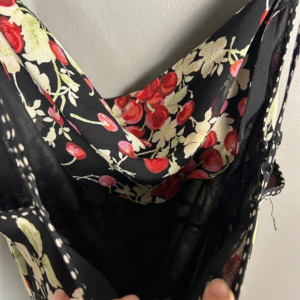 90s Slip Dress Cherries Floral Size 1/2 XS Express Silk Patchwork Retro - Picture 12 of 12
